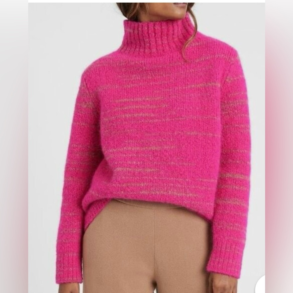 Banana Republic Italian Spacedye Pullover Mock in Chunky Pink Size XS Petite